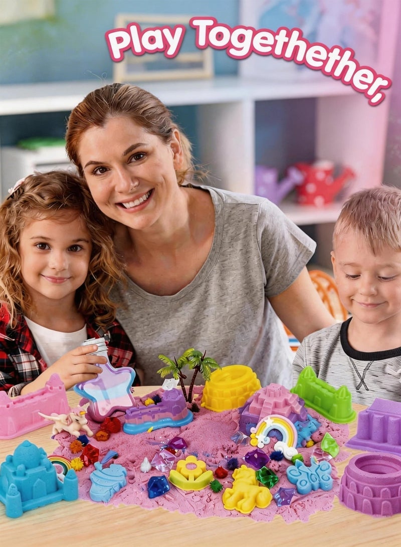 Paka Rabbit Children's Sand  Toy Set  2kg Magic Sand and 90 Beach Molds Sand Tray Safe Boys Girls Clay Plasticine Creative Handmade Sand with Storage Box Great for Indoor and Outdoor Use Playing is fun and can develop skills.（Pink） - Image 5