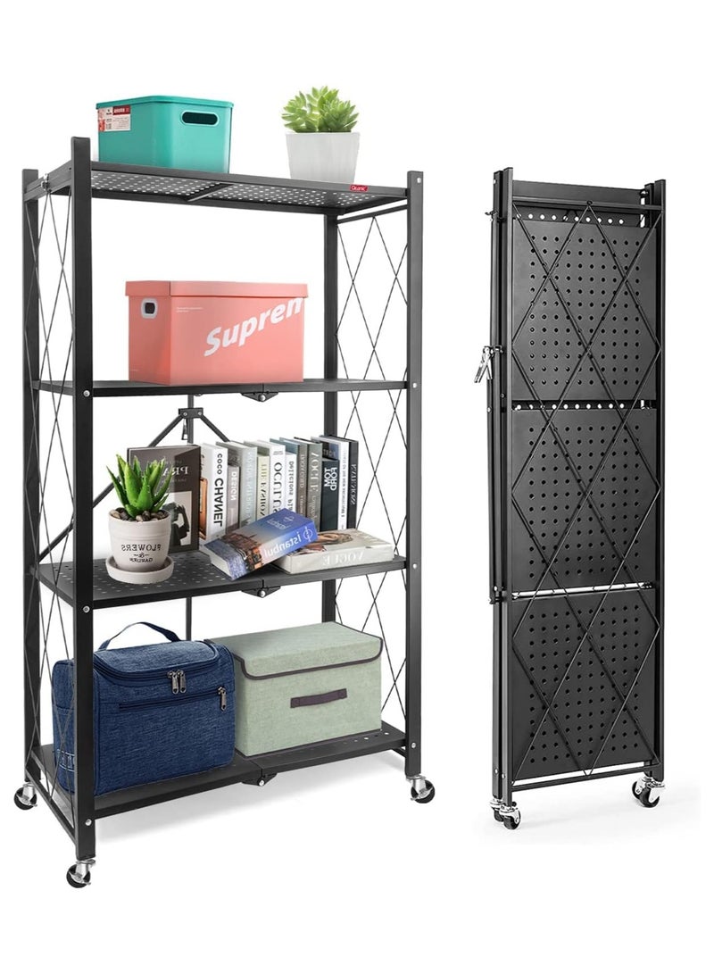 DEANIC 4-Shelf Foldable Storage Shelves with Wheels, Large Capacity Shelving Unit, Freestanding Metal Wire Shelf Rack, No Assembly Organizer Rack for Garage Kitchen - Image 1