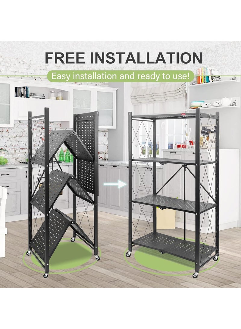 DEANIC 4-Shelf Foldable Storage Shelves with Wheels, Large Capacity Shelving Unit, Freestanding Metal Wire Shelf Rack, No Assembly Organizer Rack for Garage Kitchen - Image 2