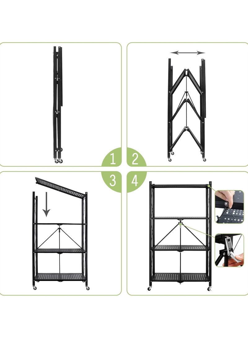 DEANIC 4-Shelf Foldable Storage Shelves with Wheels, Large Capacity Shelving Unit, Freestanding Metal Wire Shelf Rack, No Assembly Organizer Rack for Garage Kitchen - Image 3