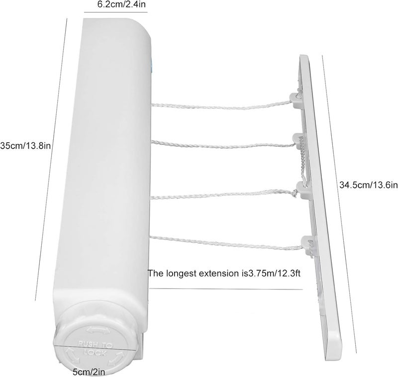 GABANIZ GABANIZ 1Pcs Heavy Duty Laundry Rope Wall Mounted Drying Hanging String Rack Wall Extendable Clothesline I Folding Clothesline with 4 Strong Threads and 4 Hangers  - Image 3
