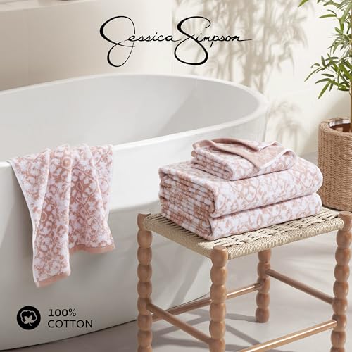 Jessica Simpson - Bath Towel 4 Piece Set, Aziza, Premium Bathroom Decor, Includes 2 Hand Towels and 2 Shower Towels, 100% Cotton & Machine Washable, Rose Smoke - Image 4