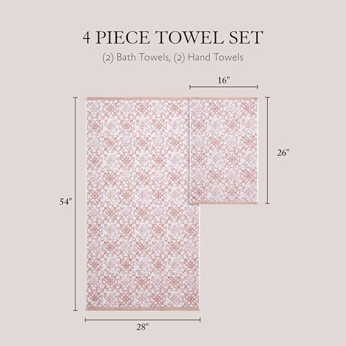 Jessica Simpson - Bath Towel 4 Piece Set, Aziza, Premium Bathroom Decor, Includes 2 Hand Towels and 2 Shower Towels, 100% Cotton & Machine Washable, Rose Smoke - Image 2