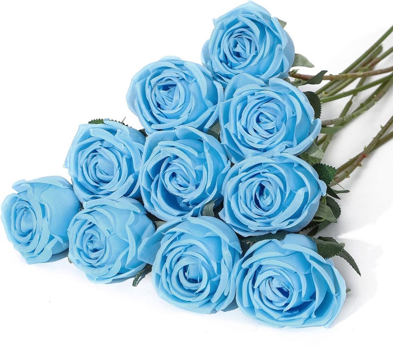 Coferset 10 Pcs Baby Blue Fake Roses - Image 1
