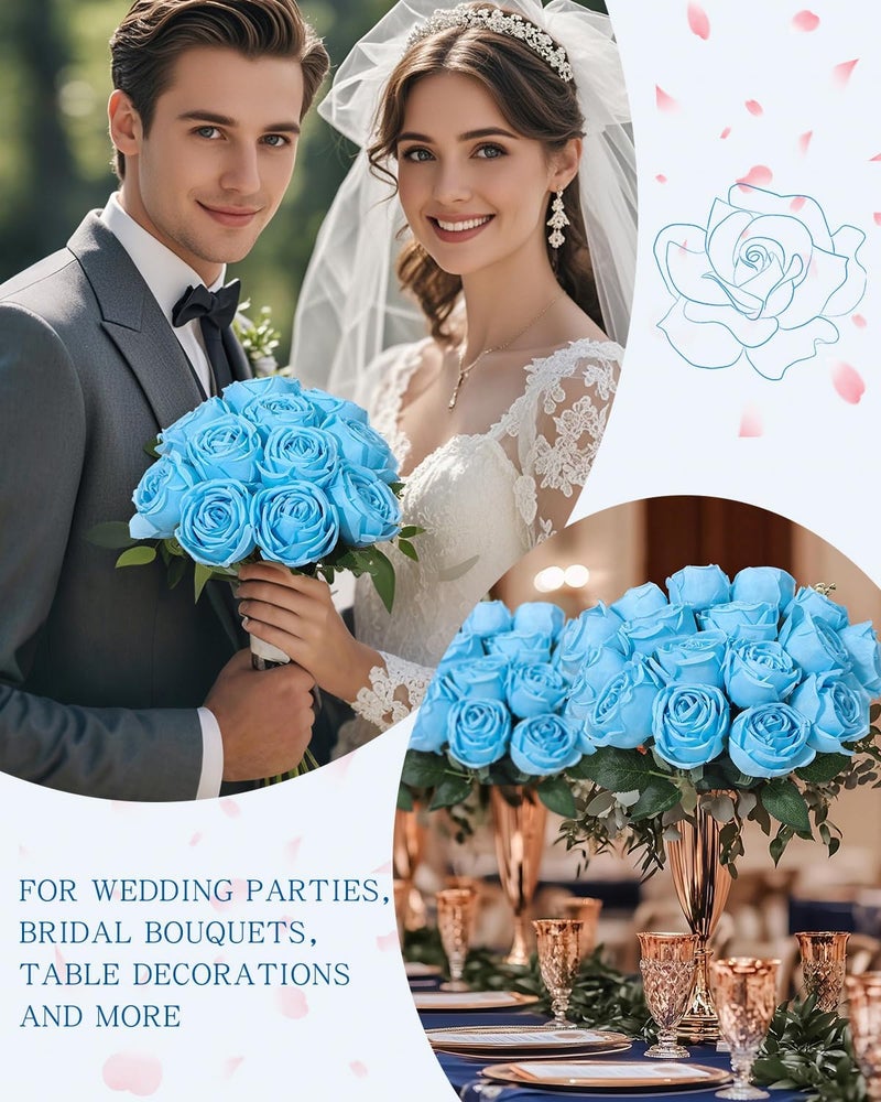 Coferset 10 Pcs Baby Blue Fake Roses - Image 4
