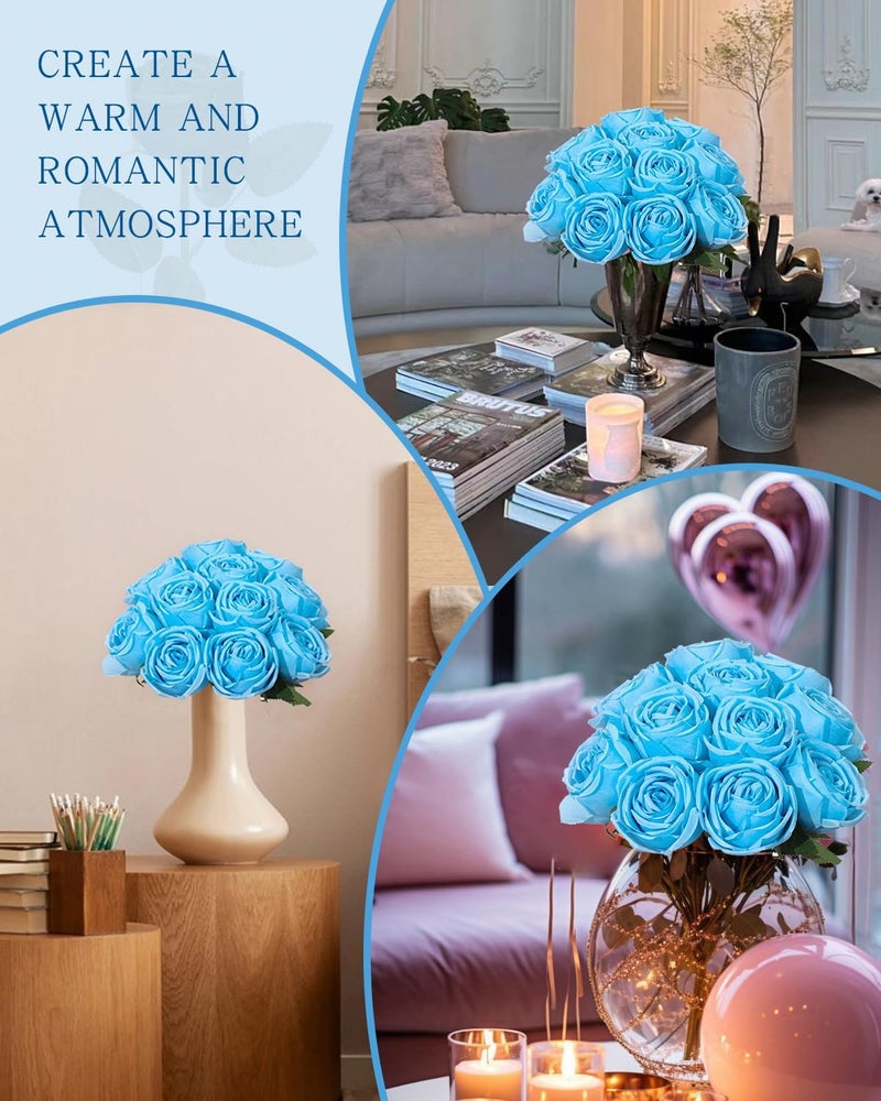 Coferset 10 Pcs Baby Blue Fake Roses - Image 5