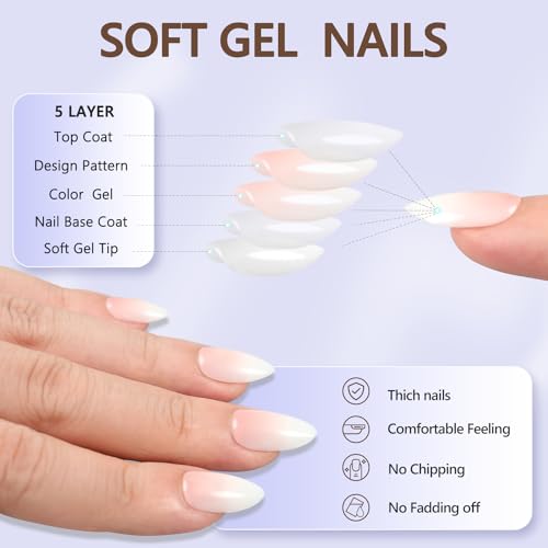 Misssix 6 Packs Press On Nails Almond, Misssix French Tip Press On Nails Short, Reusable Glue On Nails, Gel Fake Nails for Women, Stick On Nails Kit 15 Sizes-6 styles in total - Image 5