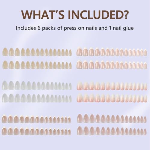Misssix 6 Packs Press On Nails Almond, Misssix French Tip Press On Nails Short, Reusable Glue On Nails, Gel Fake Nails for Women, Stick On Nails Kit 15 Sizes-6 styles in total - Image 2