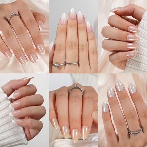 Misssix 6 Packs Press On Nails Almond, Misssix French Tip Press On Nails Short, Reusable Glue On Nails, Gel Fake Nails for Women, Stick On Nails Kit 15 Sizes-6 styles in total - Image 1