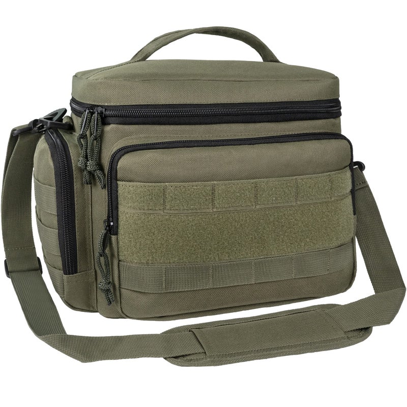 opux Tactical Lunch Box for Men Olive Mens Insulated Lunch Bag for Adult Leakproof Soft Lunch Cooler with MOLLE Mesh Side Pockets Multicam Heavy Duty Lunchbox Pail for Work Women Large 18 Cans