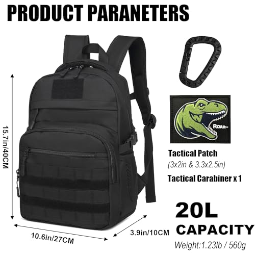 SunForMorning Kids Tactical Backpack Army Molle Bookbag Military Boys Backpack for School, Outdoor, Camping (Includes 2 Patches +1 Carabiner), Black - Image 2
