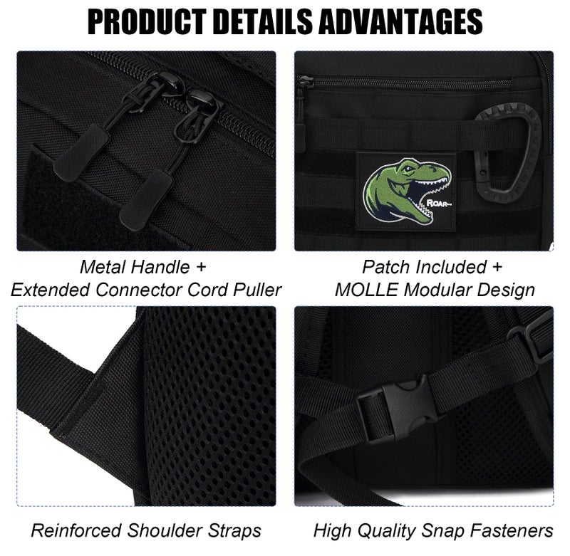 SunForMorning Kids Tactical Backpack Army Molle Bookbag Military Boys Backpack for School, Outdoor, Camping (Includes 2 Patches +1 Carabiner), Black - Image 5