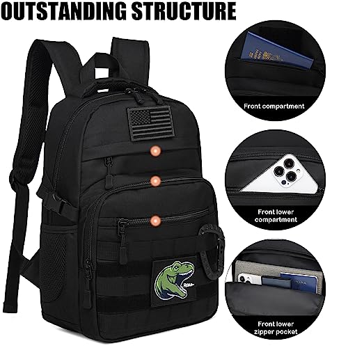 SunForMorning Kids Tactical Backpack Army Molle Bookbag Military Boys Backpack for School, Outdoor, Camping (Includes 2 Patches +1 Carabiner), Black - Image 3