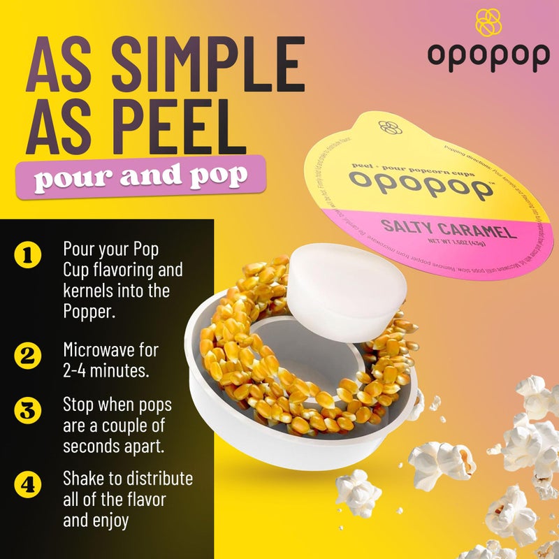 Opopop Microwave Popcorn - Pop Cups Salty Caramel 6-Pack, Non-GMO Gourmet Popcorn Kernels & Popcorn Flavoring, Caramel Popcorn, Gluten Free Snacks, Easy to Make and No Mess - Image 2