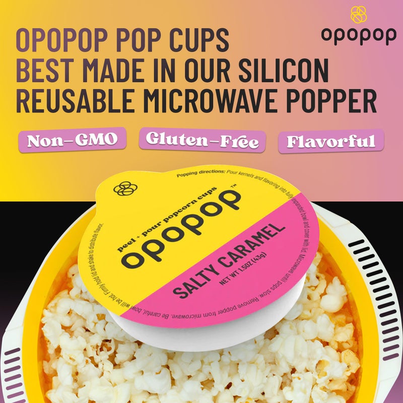 Opopop Microwave Popcorn - Pop Cups Salty Caramel 6-Pack, Non-GMO Gourmet Popcorn Kernels & Popcorn Flavoring, Caramel Popcorn, Gluten Free Snacks, Easy to Make and No Mess - Image 4