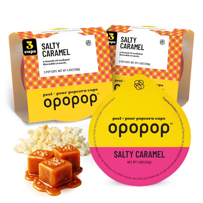 Opopop Microwave Popcorn - Pop Cups Salty Caramel 6-Pack, Non-GMO Gourmet Popcorn Kernels & Popcorn Flavoring, Caramel Popcorn, Gluten Free Snacks, Easy to Make and No Mess - Image 1