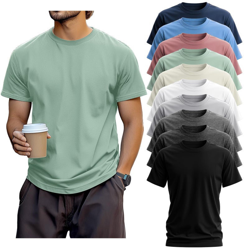 Evervibe 10 Pack Men's Big and Tall Shirt Short Sleeve Cotton Tee Loose Fit Top(Haze Blue, Blue, Pink, Green, Cream, White, Light Gray, Medium Gray, Dark Gray, Black,XX-Large) - Image 1