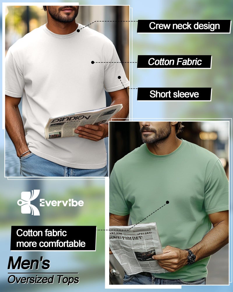 Evervibe 10 Pack Men's Big and Tall Shirt Short Sleeve Cotton Tee Loose Fit Top(Haze Blue, Blue, Pink, Green, Cream, White, Light Gray, Medium Gray, Dark Gray, Black,XX-Large) - Image 5