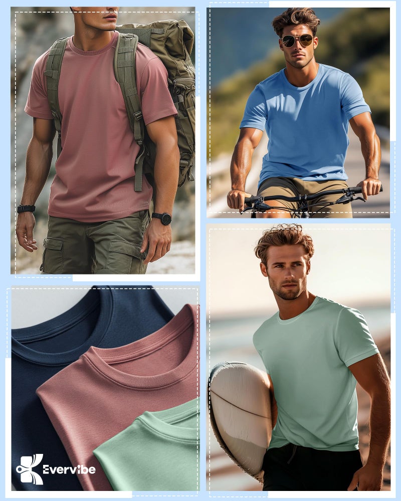 Evervibe 10 Pack Men's Big and Tall Shirt Short Sleeve Cotton Tee Loose Fit Top(Haze Blue, Blue, Pink, Green, Cream, White, Light Gray, Medium Gray, Dark Gray, Black,XX-Large) - Image 4