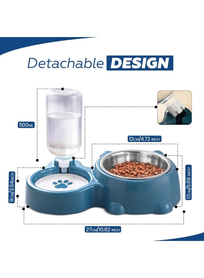 MCENTT 2-in-1 Pet Food and Water Bowl Set, Stainless Steel Feeding Bowl with Automatic Water Dispenser, Non-Slip Design for Cats and Small Dogs | Dark Blue - Image 2