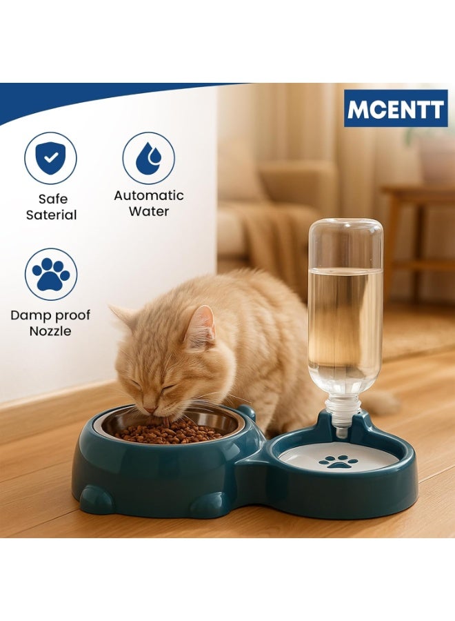 MCENTT 2-in-1 Pet Food and Water Bowl Set, Stainless Steel Feeding Bowl with Automatic Water Dispenser, Non-Slip Design for Cats and Small Dogs | Dark Blue - Image 3