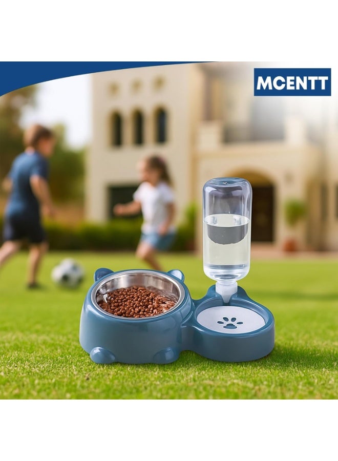 MCENTT 2-in-1 Pet Food and Water Bowl Set, Stainless Steel Feeding Bowl with Automatic Water Dispenser, Non-Slip Design for Cats and Small Dogs | Dark Blue - Image 5