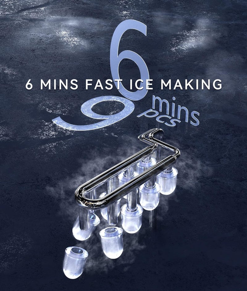 ecozy Portable Countertop Ice Maker - 9 Ice Cubes in 6 Minutes, 12kg Daily Output, Self-Cleaning with Ice Bags, Scoop, and Basket for Kitchen, Office, Bar, Party - Black - Image 2