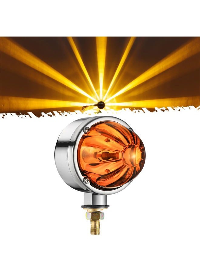 Partsam Glass Watermelon Light Single-Face Amber LED Turn Signal Marker Light, Zinc Alloy Housing Amber Lens Post Mount for Peterbilt Freightliner Semi Truck Trailer, 10-30V - Image 1