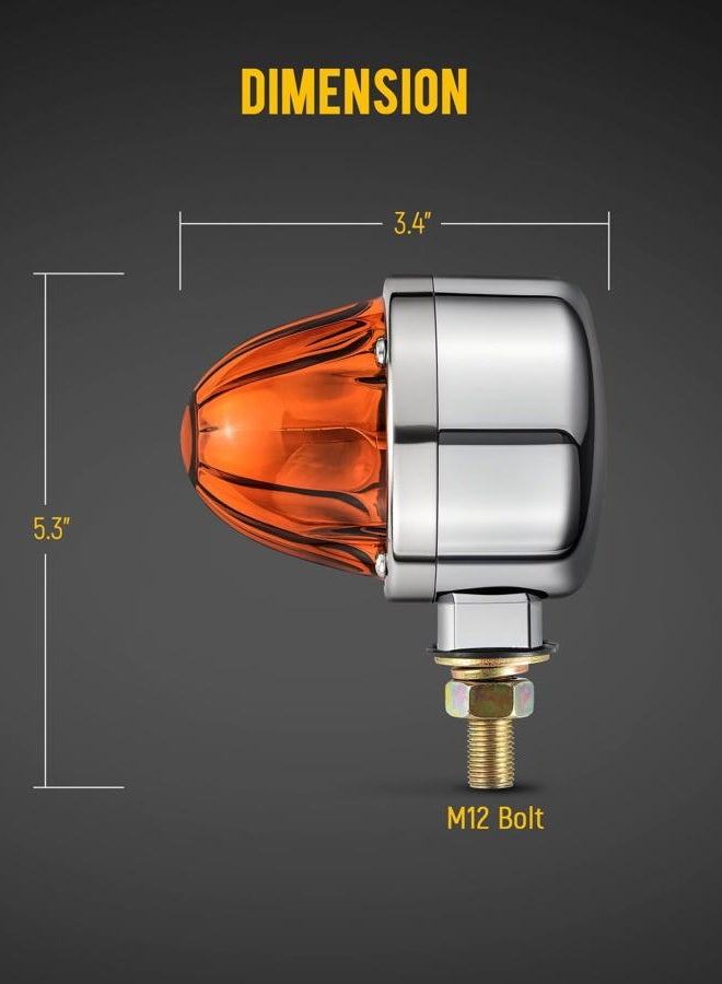 Partsam Glass Watermelon Light Single-Face Amber LED Turn Signal Marker Light, Zinc Alloy Housing Amber Lens Post Mount for Peterbilt Freightliner Semi Truck Trailer, 10-30V - Image 5