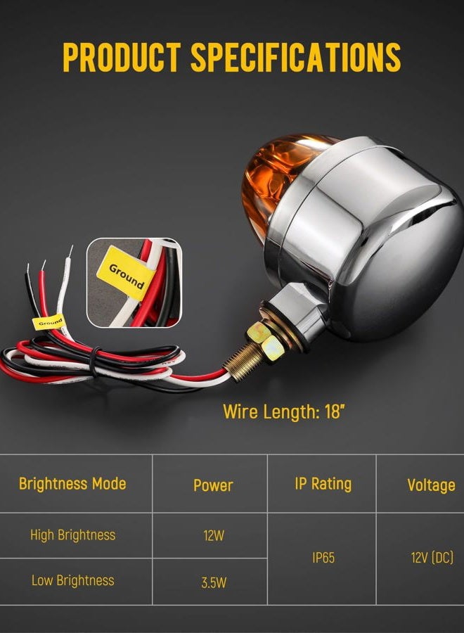 Partsam Glass Watermelon Light Single-Face Amber LED Turn Signal Marker Light, Zinc Alloy Housing Amber Lens Post Mount for Peterbilt Freightliner Semi Truck Trailer, 10-30V - Image 4