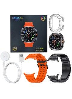Kalobee SK7 Ultra Smartwatch Bundle With Accessories Including 1 Black Stainless Steel Band 1 Orange Silicone Band a Charging Cable and a TPU Case Protector  - Image 4