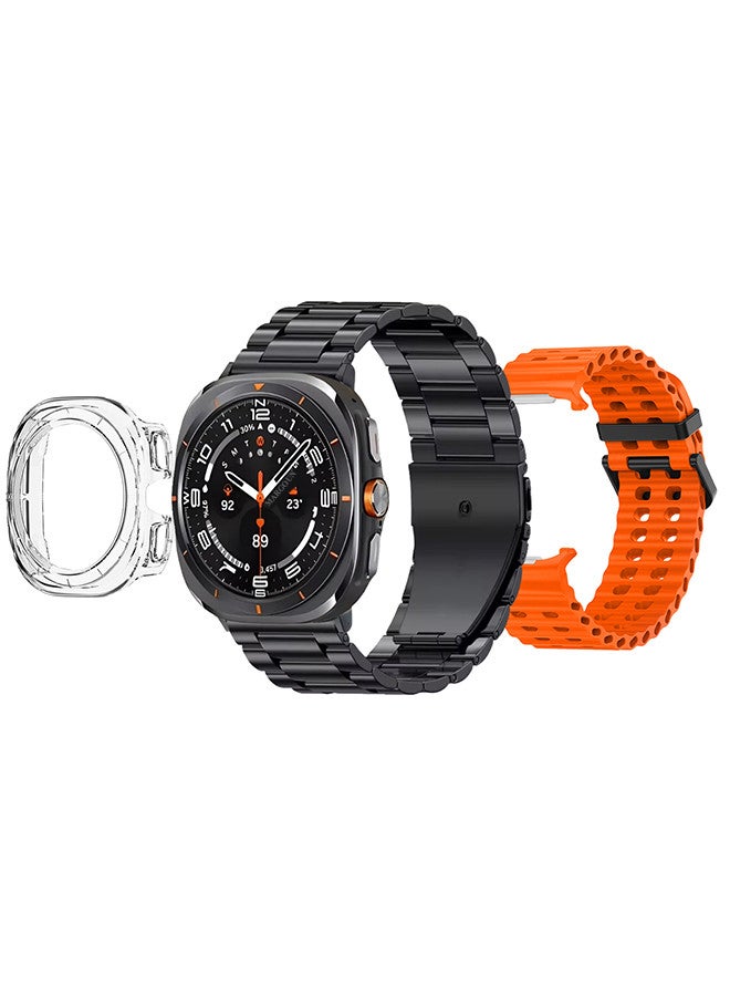 Kalobee حزمة ساعة SK7 الذكية الفائقة مع ملحقات تشمل 1 حزام من الفولاذ المقاوم للصدأ الأسود 1 حزام سيليكون برتقالي وكابل شحن وحافظة واقية من TPU - Image 3