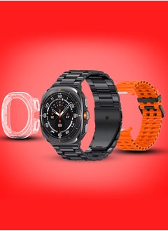 Kalobee SK7 Ultra Smartwatch Bundle With Accessories Including 1 Black Stainless Steel Band 1 Orange Silicone Band a Charging Cable and a TPU Case Protector  - Image 2