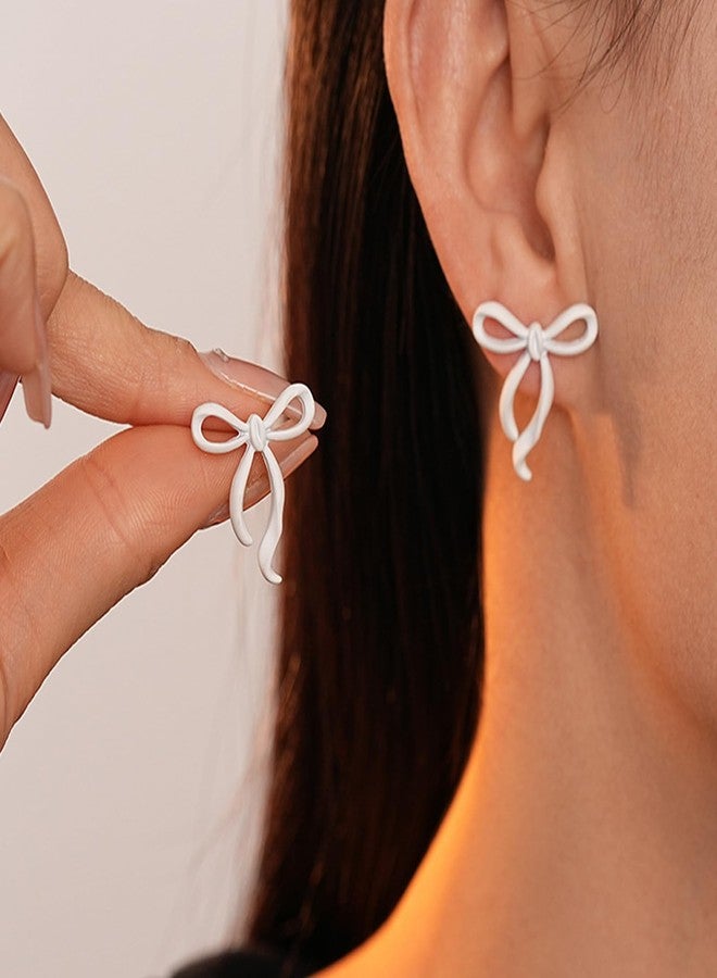 Novearring White Bow Earrings for Women Dressy, Elegant Wedding Bow Jewelry, Enamel White Ribbon Statement Earrings for Formal Wedding Guest Dresses - Image 3