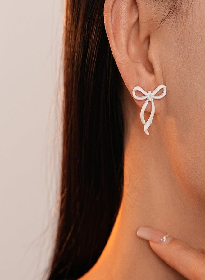 Novearring White Bow Earrings for Women Dressy, Elegant Wedding Bow Jewelry, Enamel White Ribbon Statement Earrings for Formal Wedding Guest Dresses - Image 4