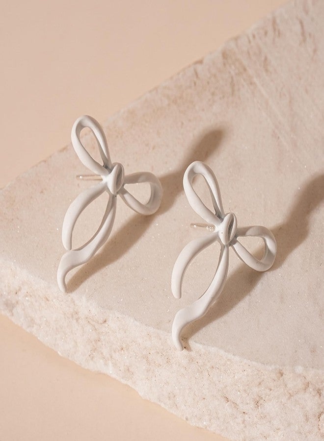 Novearring White Bow Earrings for Women Dressy, Elegant Wedding Bow Jewelry, Enamel White Ribbon Statement Earrings for Formal Wedding Guest Dresses - Image 5