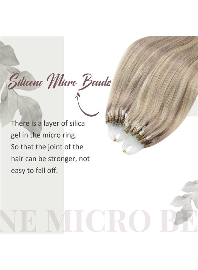 Moresoo مايكرو حلقة الشعر البشري ملحقات الرماد شقراء تسليط الضوء على التبييض شقراء ميكروبيدات الشعر الشعر البشري 16 بوصة مايكرو حلقة الشعر ملحقات الشعر البشري شقراء 50G 50S #P18/613 - Image 3