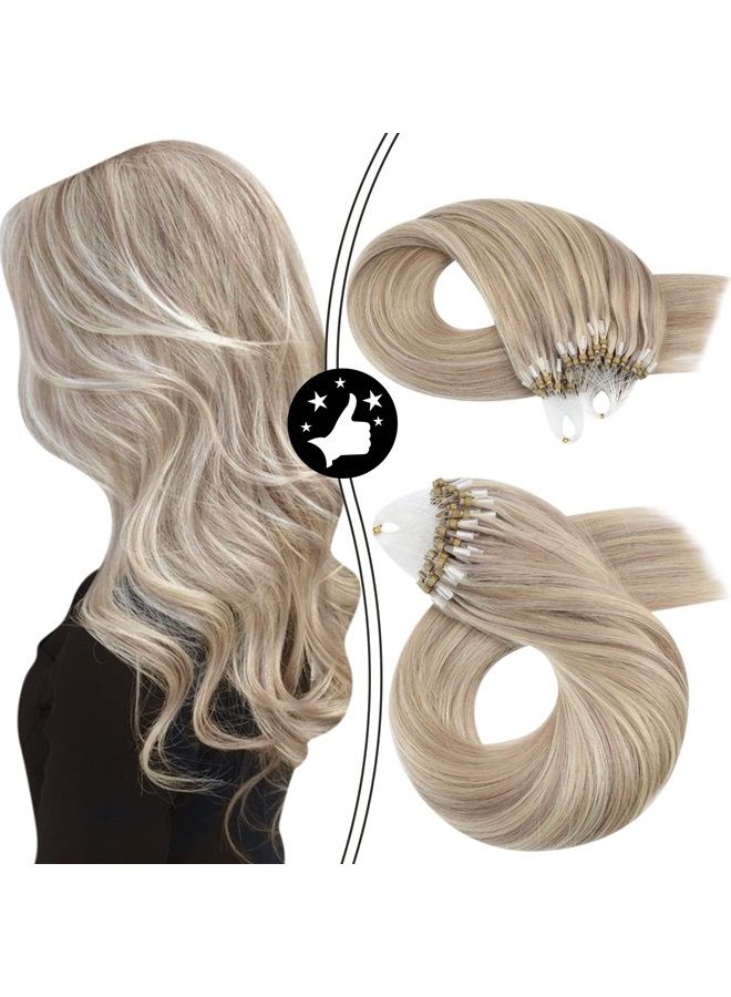 Moresoo مايكرو حلقة الشعر البشري ملحقات الرماد شقراء تسليط الضوء على التبييض شقراء ميكروبيدات الشعر الشعر البشري 16 بوصة مايكرو حلقة الشعر ملحقات الشعر البشري شقراء 50G 50S #P18/613 - Image 1