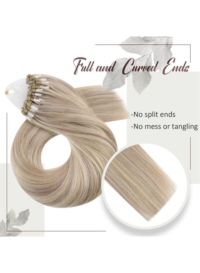 Moresoo مايكرو حلقة الشعر البشري ملحقات الرماد شقراء تسليط الضوء على التبييض شقراء ميكروبيدات الشعر الشعر البشري 16 بوصة مايكرو حلقة الشعر ملحقات الشعر البشري شقراء 50G 50S #P18/613 - Image 4