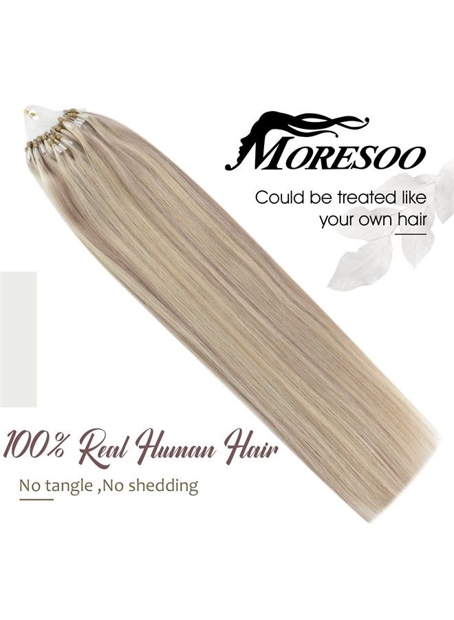 Moresoo مايكرو حلقة الشعر البشري ملحقات الرماد شقراء تسليط الضوء على التبييض شقراء ميكروبيدات الشعر الشعر البشري 16 بوصة مايكرو حلقة الشعر ملحقات الشعر البشري شقراء 50G 50S #P18/613 - Image 2