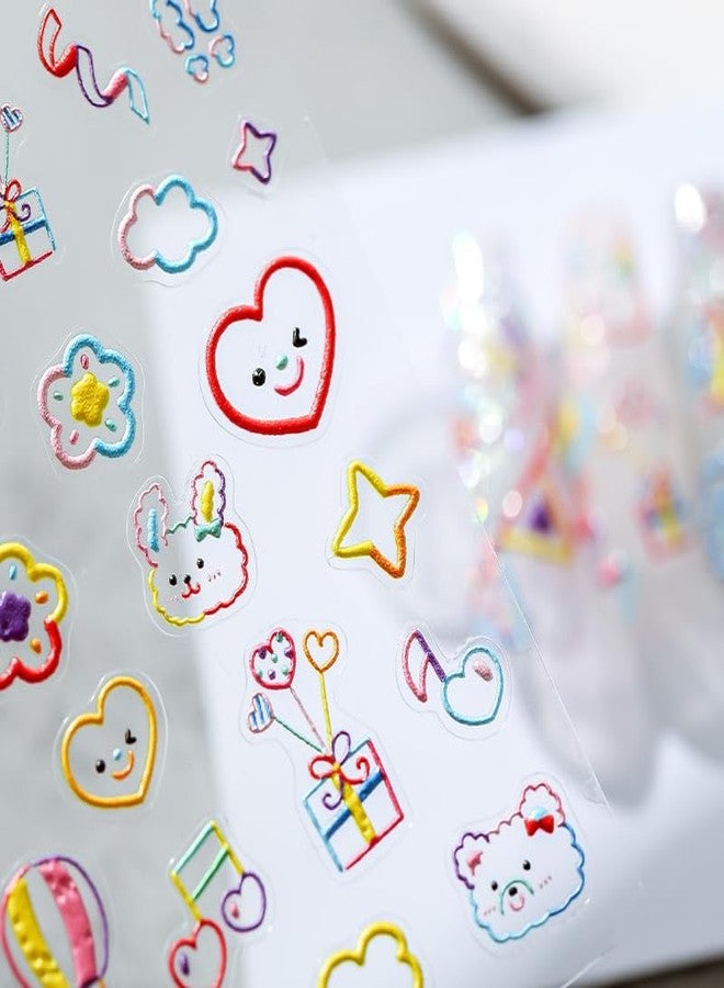 Dedyel Rainbow Party 5D Embossed Self-adhesive Nail Art Stickers Decals Cute for Kids Including Faces Balloons Stars Fingernail Decal Little Girls Women Decoration Fun(3 Sheets) - Image 5