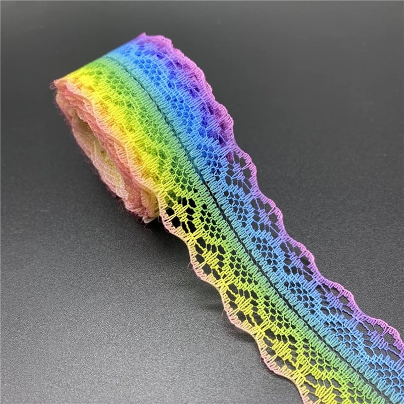 Lace Ribbon, 28mm Rainbow Lace Trims, 3 Yards Assorted Color Ribbon Embroidery Hollow Out Fabric - Image 2