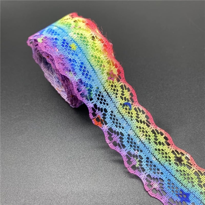 Lace Ribbon, 28mm Rainbow Lace Trims, 3 Yards Assorted Color Ribbon Embroidery Hollow Out Fabric - Image 5
