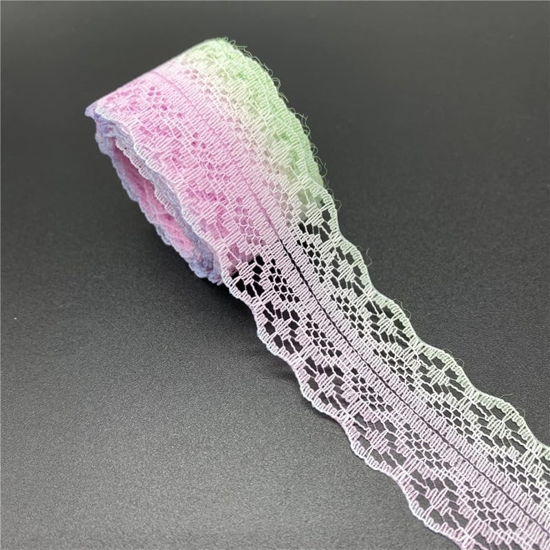 Lace Ribbon, 28mm Rainbow Lace Trims, 3 Yards Assorted Color Ribbon Embroidery Hollow Out Fabric - Image 1