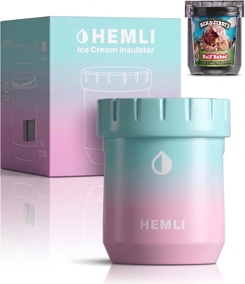Hemli Ice Cream Pint Cooler, Fits All Standard Ice Cream Pints, Vacuum Insulated Stainless Steel, Leakproof Lid with Silicone Seal, Non-Slip Bottom, Keeps Ice Cream Frozen for Hours, Canteen with Grip Lid - Image 3
