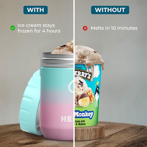 Hemli Ice Cream Pint Cooler, Fits All Standard Ice Cream Pints, Vacuum Insulated Stainless Steel, Leakproof Lid with Silicone Seal, Non-Slip Bottom, Keeps Ice Cream Frozen for Hours, Canteen with Grip Lid - Image 2