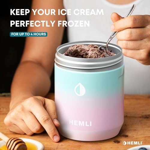 Hemli Ice Cream Pint Cooler, Fits All Standard Ice Cream Pints, Vacuum Insulated Stainless Steel, Leakproof Lid with Silicone Seal, Non-Slip Bottom, Keeps Ice Cream Frozen for Hours, Canteen with Grip Lid - Image 5
