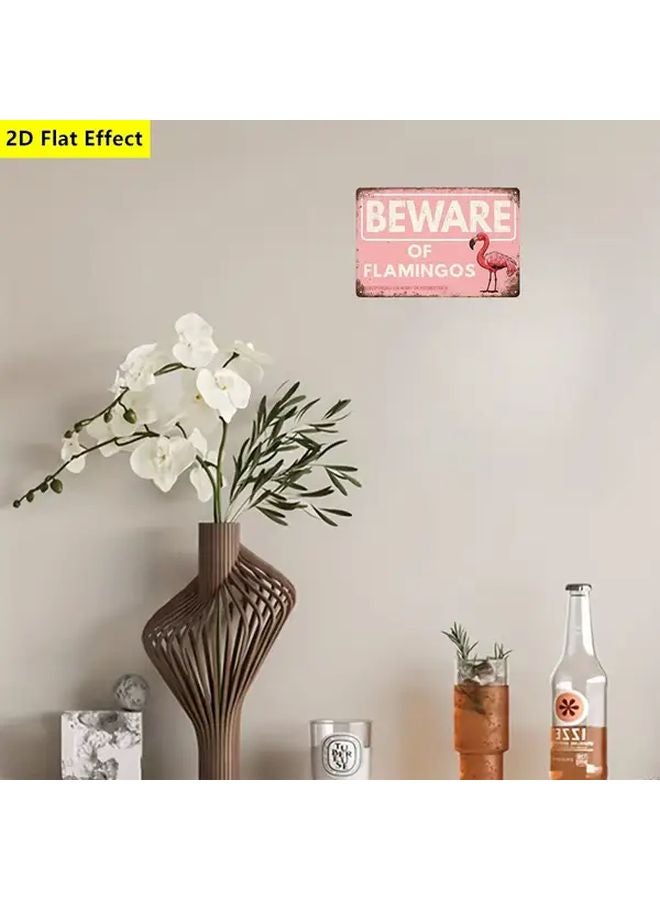 15cm x 20cm Pink Flamingo Wooden Sign Beware of Flamingos Wall Decor for Home Kitchen Bar - Image 2