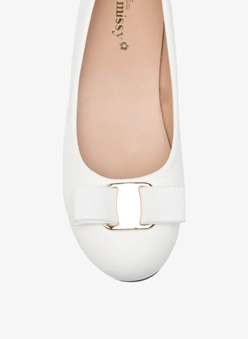 Little Missy WHITE Bow Accent Slip-On Ballerina Shoes for Women | Best Price UAE