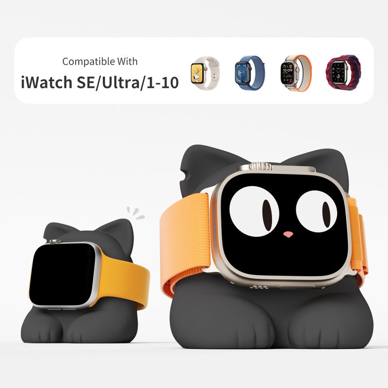 ELETIUO Charger Stand Compatible with Apple Watch Series 49/46/45/44/42/41/40/38mm iWatch Ultra2/Ultra/10/9/8/SE2/7/6/SE/5/4/3/2/1,Silicone Charging Dock Organizer Supports Night Stand Mode,Black - Image 2